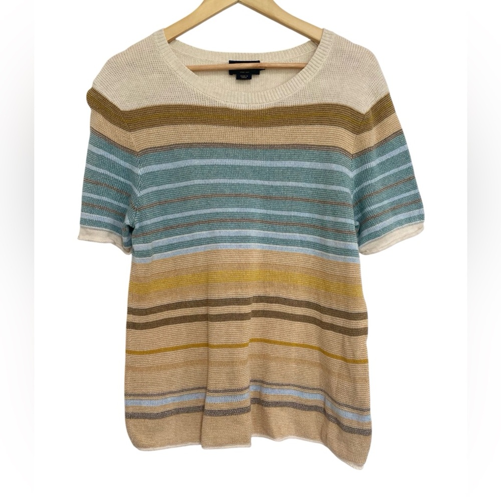 Pendleton Women's Stripe Short-Sleeve Sweater Tee in gold and aqua